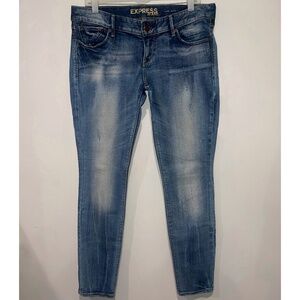 Pre-Owned Express Jeans Zelda Ultra Skinny Denim Blue Size 12r Distressed Vntg